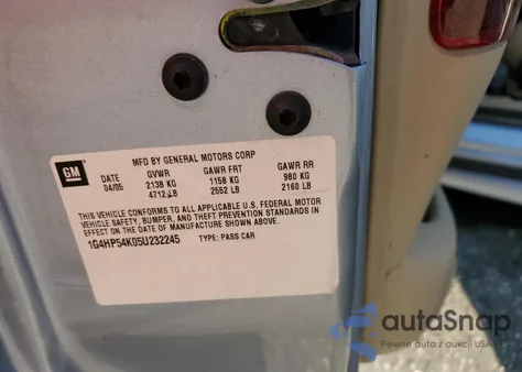 2005 Buick Lesabre Custom из США, поврежденный, VIN 1G4HP54K05U232245